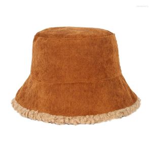 Berets Winter Corduroy Bucket Hat Women's Hats Keep Warm Thickened Double Sided Lamb Fleece Solid Color