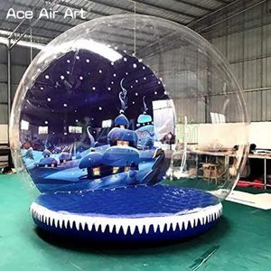 Tenda a bolle trasparente con globo di neve gonfiabile, attraente decorazione natalizia da 3/4/5 m, con sfondo stampato e ventilatore