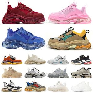 New triple s men women designer casual shoes platform sneakers clear sole black white grey red pink Blue Royal Neon Green mens trainers Tennis size