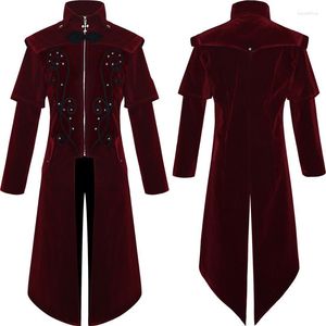 Mäns kostymer Medeltida europeiska Castle Vampire Devil Red Coat Trench Cosplay Costume Middle Age Victorian Court Nobles kläder