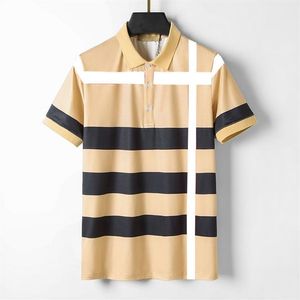 Designer masculino polo camiseta amarelo verificado listras 100% algodão moda casual rua polo lapela manga comercial 2769