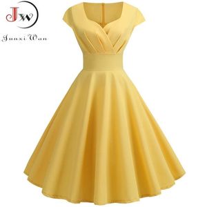 Summer Dress Women Short Sleeve Hepburn 50s 60s Vintage Pin Up Rockabilly Robe Plus Size Size Evening Evening Party 210510261Q