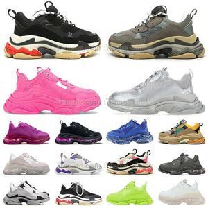 Triple S Sapatos Designer Sapatilhas Casuais Homens Mulheres Plataforma Clear Sole Preto Branco Cinzento Vermelho Azul Neon Verde Bege Rosa Mens Mulheres Treinadores Ao Ar Livre Treinador de Caminhada