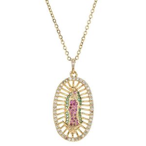 Virgin Mary Pendant Necklace for Women Gold Color CZ Crystal rostfritt stål smycken Hela Colar Chain Cross Trendy Gift2035