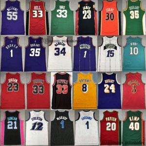 Retro Durant Basketball Jerseys Pippen Rodman Iverson McGrady Carter Garnett Hardaway Hill Williams Curry Kemp Payton MJ Jerseys mesh Mens