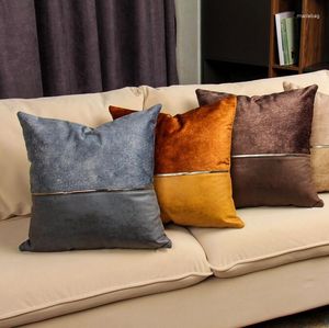 Pillow Nordic Luxury PU Cover Sofa Faux Leather Pillowcase Splicing Decorative For Throw