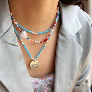 Choker Boho femme halskedjor handgjorda fröpärlor smycken kvinnor flerskikt färgglad sträng pärlor halsband 1 present grossist