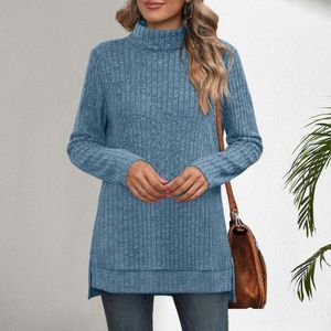 Kvinnors blusar mjuka stretchiga kvinnor toppar stilfull turtleneck stickad tröja långärmad sida för höst/vinterkontor