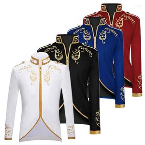 Men's Suits British Style Men Standing Collar Embroidered Suit Jacket Red / Blue Fashion Wedding Dance Party Patchwork Dress Coats