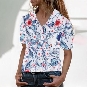 Damskie bluzki elegancka koszula graficzna luźna krótko rękawska kwiatowy nadruk top koszule jesienne ubrania blusas para mujer