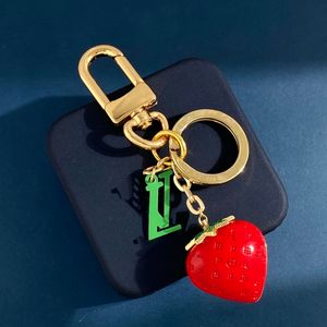 Red strawberry Green Letters Car Keychain Women Key Chain Couples Key Hanging Accessories Bag Creative Gift Luxurious Jewelry 545