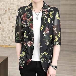 Ternos masculinos M-3XL plus size masculino 2023 verão oco meia manga terno jaqueta juventude casual stretwear leve fino blazer