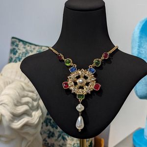 Цепочки в европейском и американском средневековом винтажном стиле, в придворном стиле, со стеклянной инкрустацией, модное женское ожерелье, ювелирные изделия