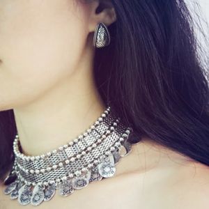 Chokers Türk kabile Tibet Para Poza Püskül Tassy Tassy Kolye Hindistan Oksitlenmiş Yakalı Yaka Güz