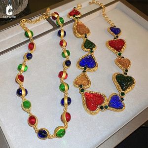 Chokers Punk Colorful Resin Love Heart Beads Choker Necklace Statement Girlfriend Gift Gold Color Vintage Jewelry Collier Femme 231007