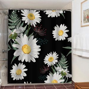 Duş Perdeleri Ayçiçeği Çiçek Perdesi Yıkanabilir Polyester Kumaş Su Geçirmez Siyah Beyaz Banyo Banyo Ev Dekor Douchegordijn