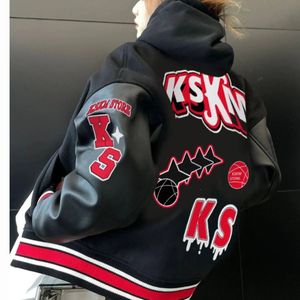 السترات للسيدات American American Street Street Deproidery Baseball Jacket Y2K Retro Autumn and Winter Sitching Design Men and Women's Motorcycle Jacket 231007