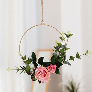 Dekorative Platten Home Decor Rahmen Wandbehang Hintergrund Geometrische Künstliche Blume Hoop Rack Kranz Tragbare Braut DIY Hochzeit Eisen Ring