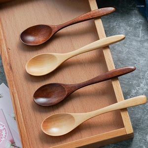 Spoons 5Pcs/set Wooden Spoon Wood Tableware Anti-Scald Tea Coffee Stirring Kitchen Cooking Utensil Tool Soup Teaspoon