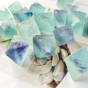 Decorative Figurines Natural Fluorite Crystal Octahedron Original Stone Sample Mineral Healing Blue Gem Aquarium Home DecorCollect STORE