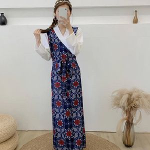 Mulheres tibetanas primavera e outono padrão de flores lhasa roupas viagem fotografia tibete robe moderno vestido nacional chinês