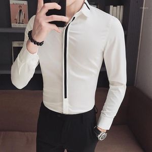 الرجال قميص طويل الأكمام رفيعة النحال المرقع للرجال القمصان القمصان الرسمية تصاميم Camisa Social Masculina Men Men قميص 1270 ج