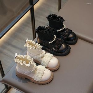 Сапоги для девочек, модные короткие модные короткие ботинки в корейском стиле, весна 2023, детские носки из искусственной кожи для принцессы, универсальная детская повседневная обувь
