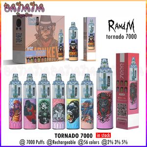 Randm Tornado 7000 EタバコRおよびM 7Kパフ使い捨て蒸気メッシュコイル充電式ポッドRGBライト56フレーバー14ml e-liquid