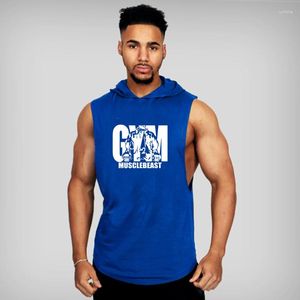 Men's Tank Tops 2023 Gym Clothing Mens Bodybuilding Hooded Top Cotton Sleeveless Vest Sweatshirt Fitness Workout Sportswear Male