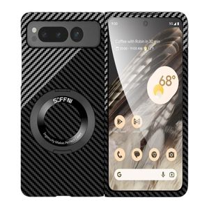 Capa dobrável de fibra de carbono para Google Pixel com suporte magnético e capa de proteção de anel