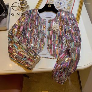 Women's Jackets SEQINYY Elegant Short Jacket Spring Autumn Fashion Design Women Runway Colorful Sequined High Quality Top Party
