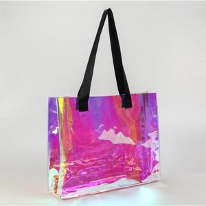 Storage Bags Fashion Tote Bag Clear Holographic Handbag For Work Beauty Large Size And Sturdy Handle Bolso Holografico