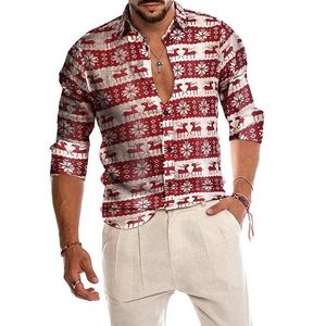 Camisas casuais masculinas camisa para homens 2021 homens festa de natal botão para baixo vestido boneco de neve flocos de neve blusas 243y