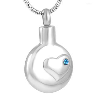 Pendant Necklaces IJD9174 Hold Blue Crystal Heart Of Circle Stainless Steel Memorial Urn Putting Ashes Into Jewelry For Women Engravable