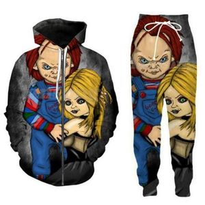 2021 NEW FASHION MEN女性ホラー映画Chucky Zipper Hoodie and Pants Two-Piece Fun 3D全体的な印刷されたトラックスーツPJ05250W