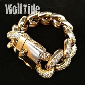 Buzlu Kübik Zirkon Erkek Hip Hop Büyük Ağır Küba Zincir Bilezik 28mm 8 5inch 18K Altın Beyaz Miami Rock Rap Curb Bağlantı Zincirleri J235M