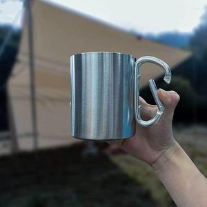 Tassen 220 ml Outdoor Camping Reise Edelstahl Tasse Karabiner Haken Griff Picknick Wasser Becher Wanderung Tragbare Tassen