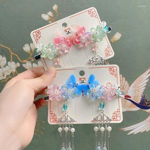 Hair Accessories 2PCS Princess Chinese Style Tassels Pink Blue Butterfly Girls Hairpins Children Headwear Lovely Clips Barrettes