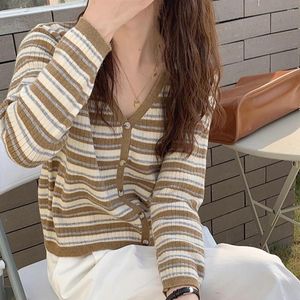 Womens Sweaters Sweater Manufacturer Genuine Korean Style Retro Fashionable Simple Casual All-Match Long Sleeve Collar Striped