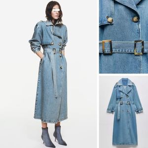 Frauen-Grabenmäntel 2023 Herbst Mid-Länge Denim für Frauen Gürtel auf Taille Lose Revers Zweireiher Jean Windjacke weiblich