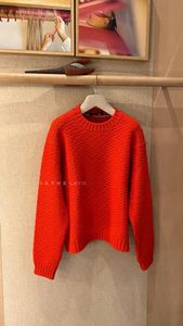 Loro Piano Winter Womens Sweaters Red Round Neck Wool Long Sleeve Sweater