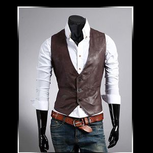 2020 Nuovi Uomini di Vestito di Pelle Gilet Autunno Primavera Stile di Moda Giacca Senza Maniche Casual Marrone Nero Gilet da Uomo Slim PU245m