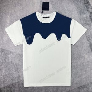 22SS män kvinnor designers t shirt tee denim panelerade brev kort ärm man besättning nacke paris streetwear vit svart xinxinbuy xs-l329k