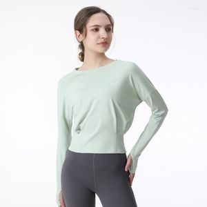 Camisas ativas lu com logotipo solto yoga colheita topo mangas compridas para mulheres esportes t-shirts senhoras fitness correndo ginásio blusa treino feminino coágulo