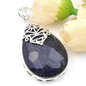 LuckyShine Huge Teardrop Pendant Fire Blue sandstone Gemstone 925 Sterling Silver Women Jewelry Pendants 1 58 inch s246Y