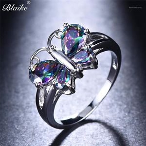 Blaike Multicolor Butterfly Wing Zircon Rings For Women Silver Color Engagement Jewelry Birthstone Valentine Gifts1264K