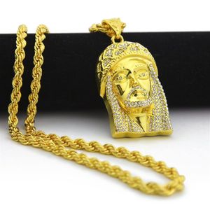18K Gold Plated Jezus Chrystus Pieczak Głowa twarz Hip Hop wisiorek łańcuch naszyjnika dla mężczyzn kobiety modne akcesoria świąteczne 231g