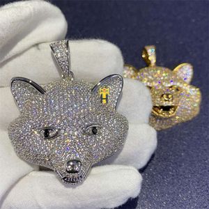 Projektant biżuterii Hip Hop okrągły diamentowy wisiorek ręcznie robiony lodowany uroczy Bearcat Animal Face Producent Fine Jewelry