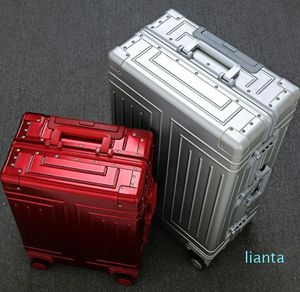 Bavullar 2023 Alüminyum Seyahat Bavul Sabit Trolly Case Alüminyum Bagaj 20 