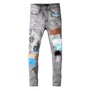 Yeni Varış Erkek Tasarımcısı Am-Jeans Klasik Düz Yama Jeans Pantolonlar Ünlü Marka Zipper Memling Slim-Leg Top ABD Siz297i